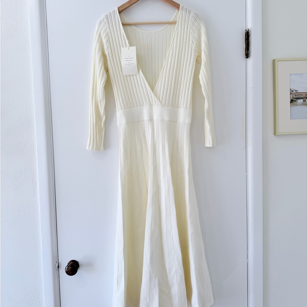 Sezane Cream Ribbed Midi Dress - Picture 5 of 11